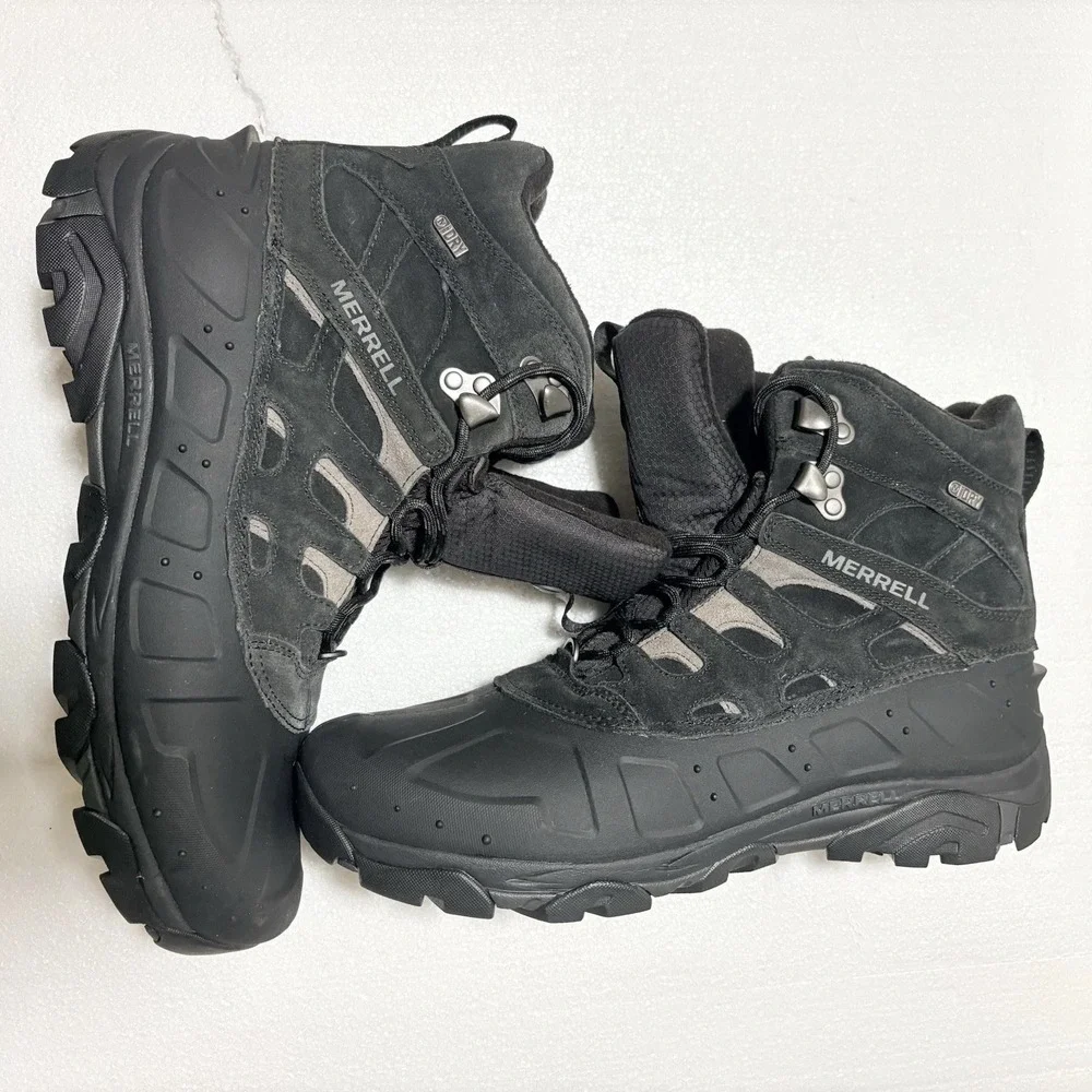 Merrell Men Moab Polar Boot 12 Waterproof Black Suede Hiking Insulated Icegrip